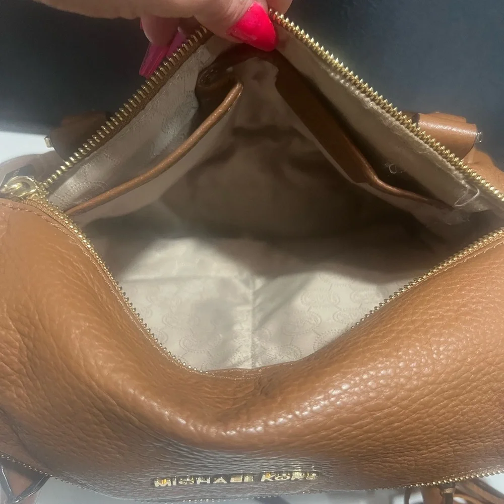 Michael Kors Cognac Pebbled Leather Fold Over Satchel with Tassel - Picture 8 of 8